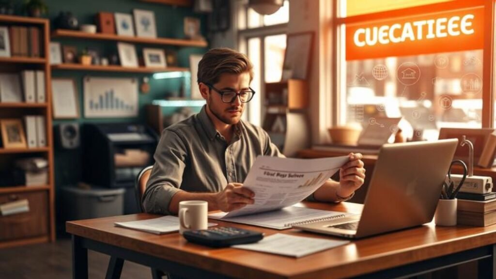 Small business owner reviewing paperwork while deciding the right legal and tax structure for their business